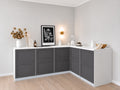 Cuisine en carton en L 240 × 180 cm avec façades anthracite et plinthes bleu glacier