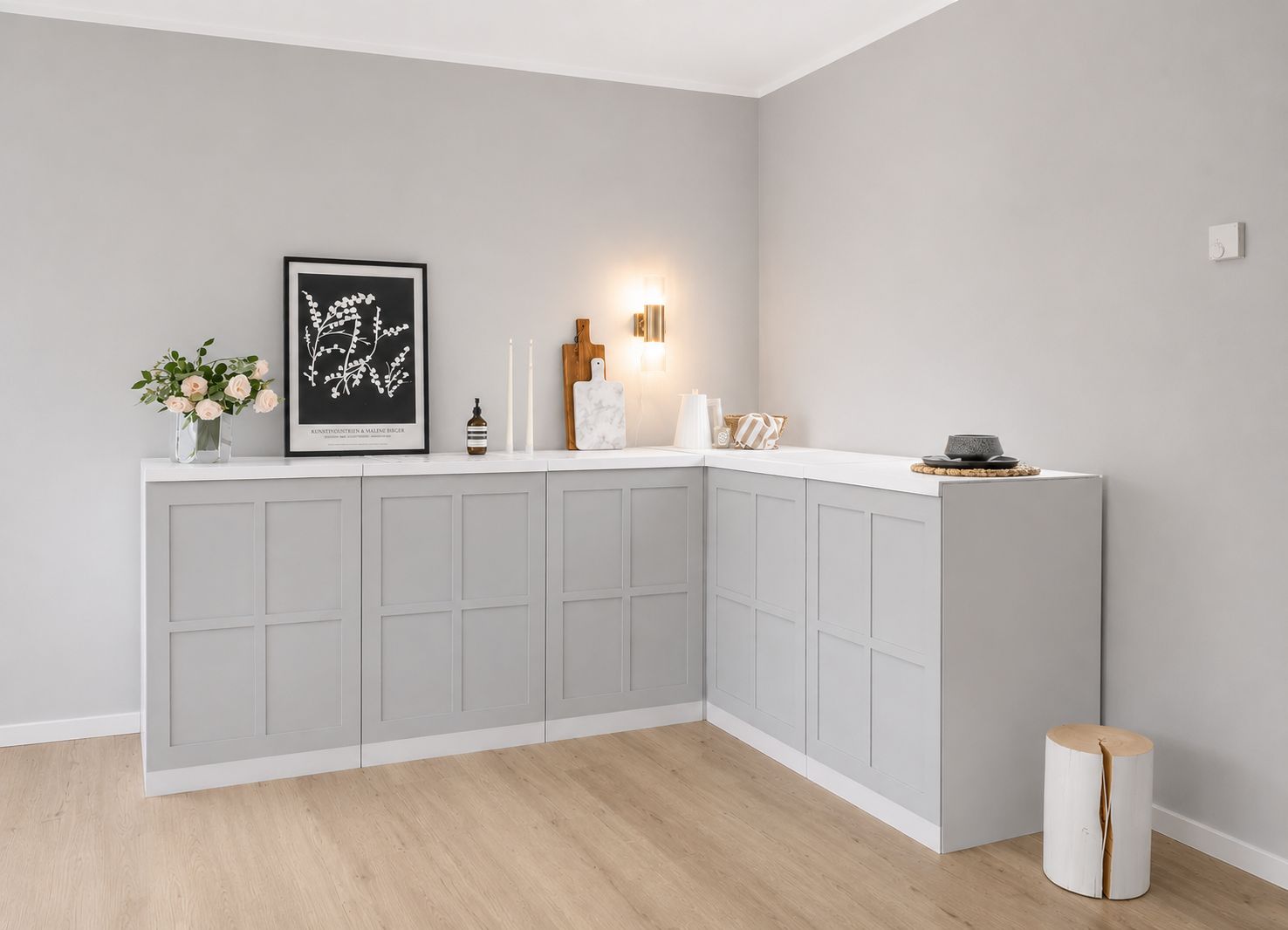 Cuisine d’angle en carton – forme en L 240 × 180 cm pour le Home Staging et la photographie immobilière