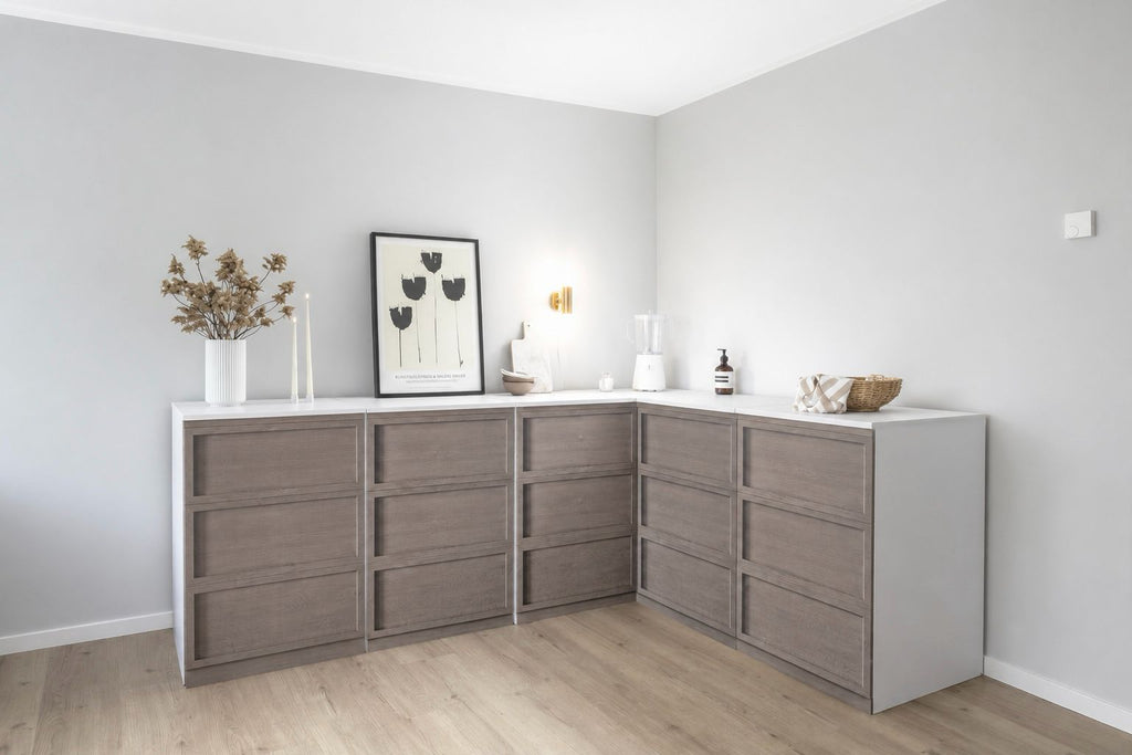 Cuisine d’angle en carton – forme en L 240 × 180 cm pour le Home Staging et la photographie immobilière