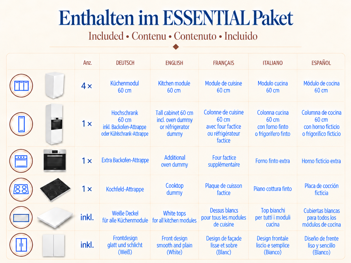 ESSENTIAL Ensemble de cuisine en carton 300 cm – Blanc